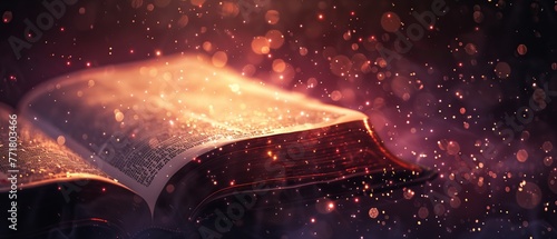 The Bible the Holy Book the Word of God with bokeh particles effects