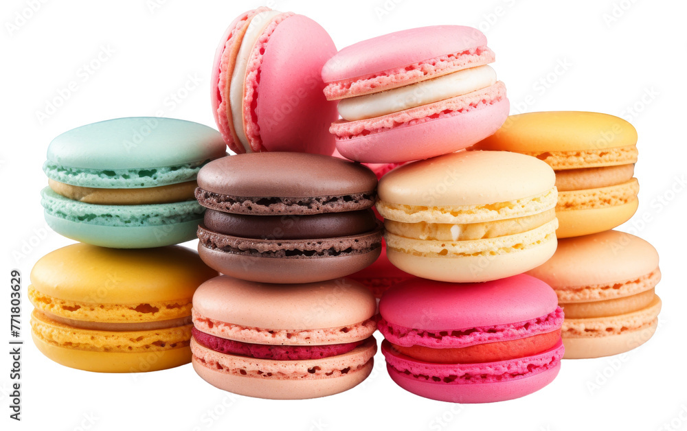 A stack of colorful macaroons, balancing delicately on top of each other A stack of colorful macaroons, balancing delicately on top of each other