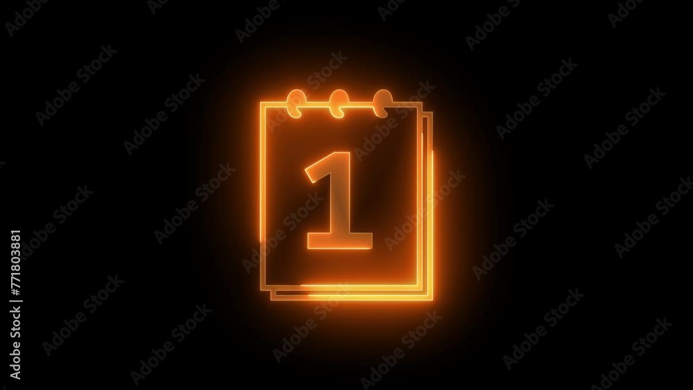 Calendar icon glowing neon brown color animation black background Calendar icon glowing neon brown color animation black background
