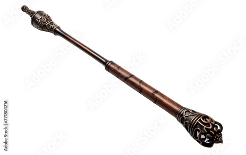 A wooden stick adorned with intricate, decorative designs
