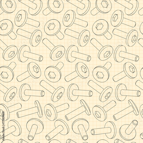 Mechanical engineering drawings on blue background. Cutter, assembly tool with replaceable multi-faceted plate. Technical Design. Cover. Blueprint. Vector illustration.