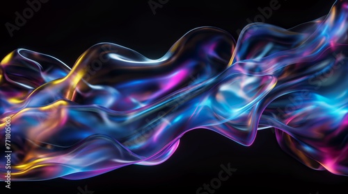 Abstract iridescent shape on black background