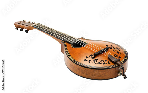 A ukulele rests elegantly on a pristine white background, emanating musical charm