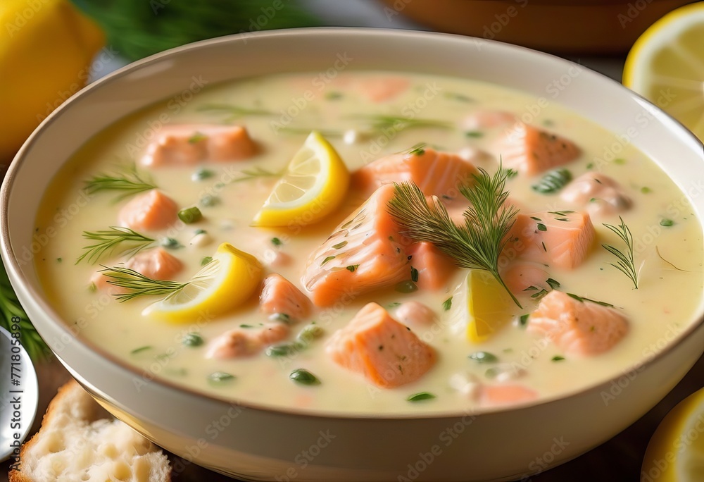 Indulge in Creamy Salmon Soup with a Zesty Twist of Dill and Lemon