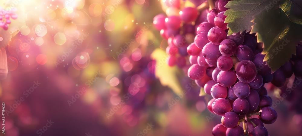 Grape seeds surrounded by a garden stroll and eat very healthy. Grapes closeup. Grape vines with black grapes. Autumn grape leaves background. - obrazy, fototapety, plakaty 