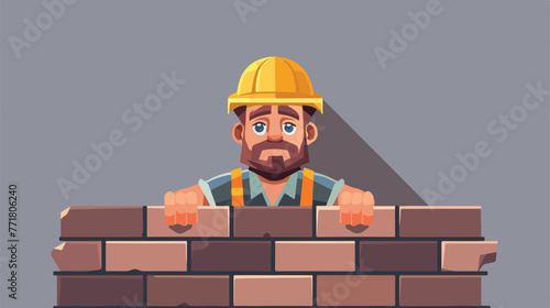 Builder man with helmet block and flat style icon d