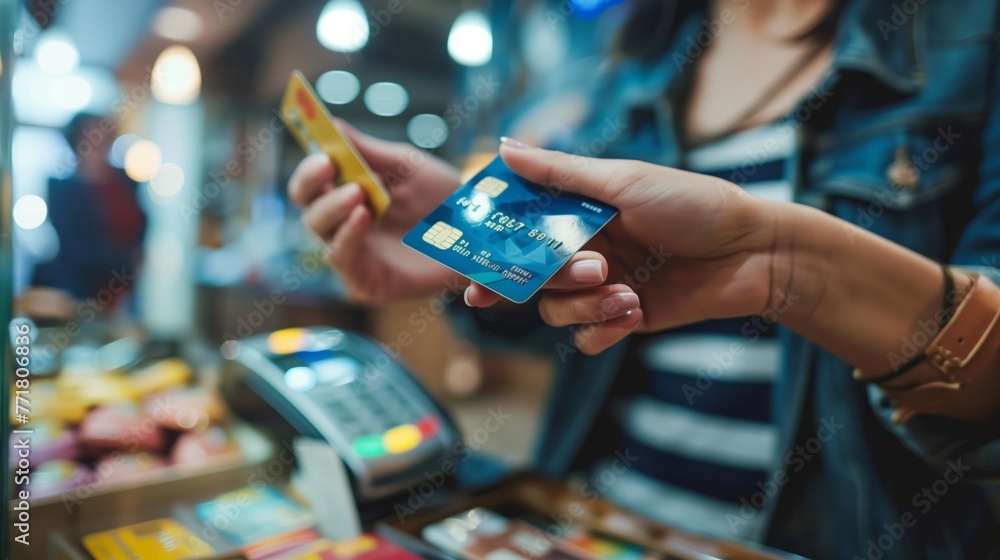 Customer paying with credit card in shop