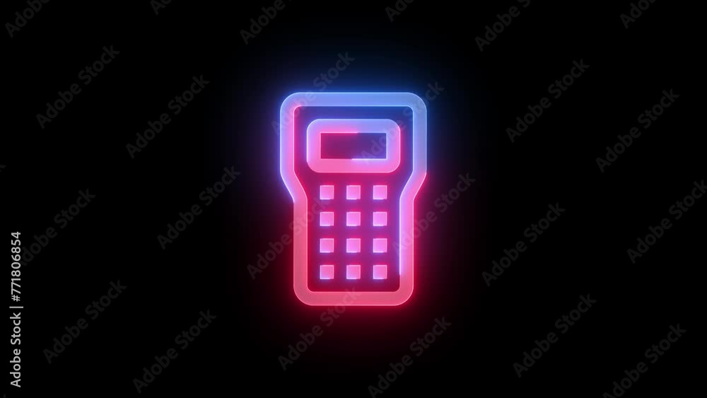 Neon PIN pad icon blue red color glowing animation black background Neon PIN pad icon blue red color glowing animation black background