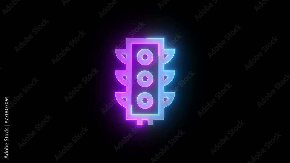 Neon traffic light icon cyan purple color glowing animation black background. Neon traffic light icon cyan purple color glowing animation black background.