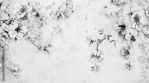 white wallpaper with floral pattern vintage, in the style of textured brushwork