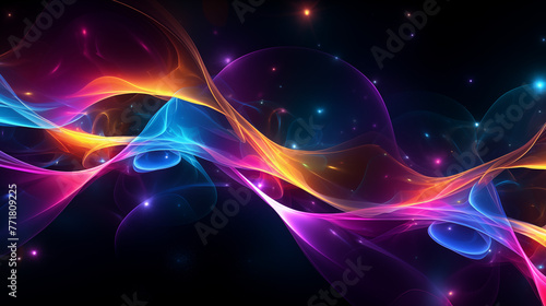 Abstract neon fractal wallpaper with space. Colorful vortex energy  cosmic spiral waves  multicolor swirls explosion. Abstract futuristic digital background.