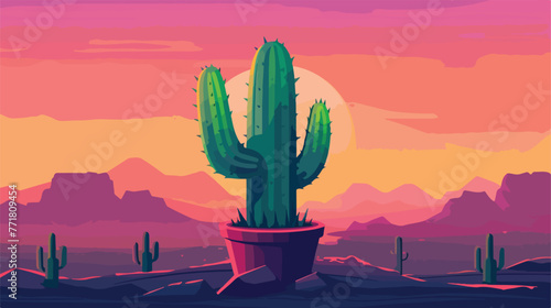 Cactus inside pot block gradient style icon design