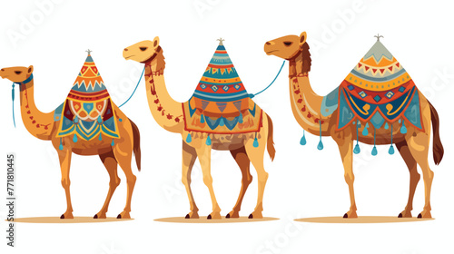 Camels Set Desert Animals with Bridles and Saddles
