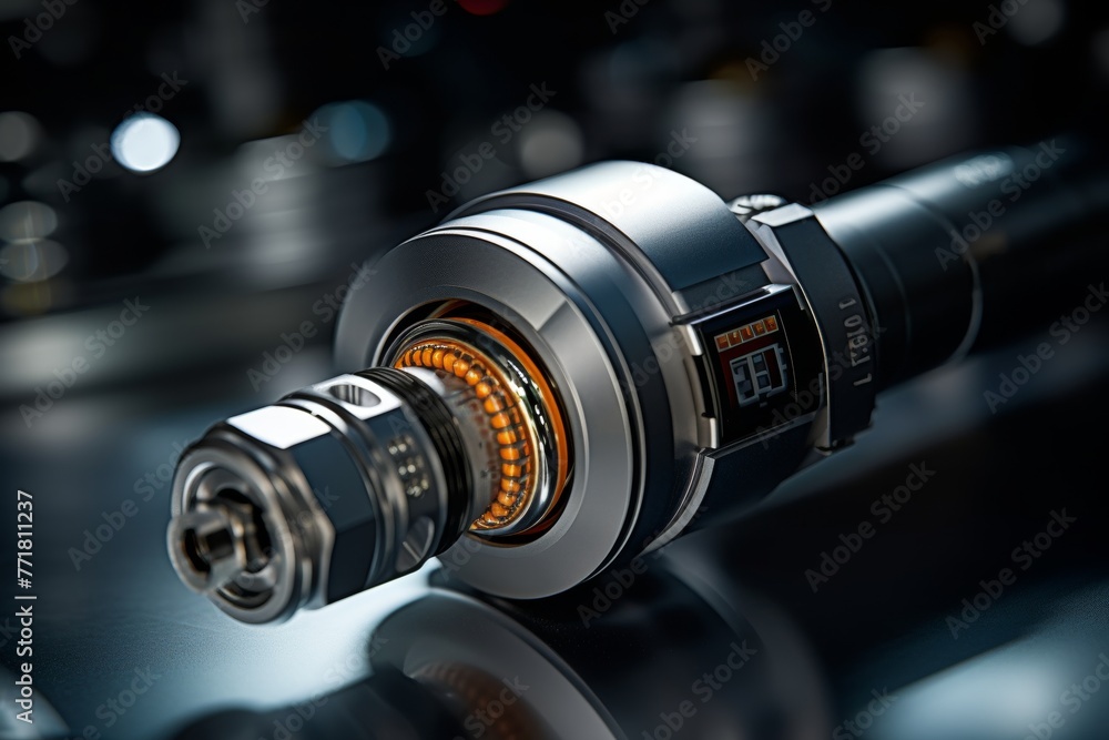 A detailed perspective on a pressure sensor amidst the hustle and bustle of an active industrial environment A detailed perspective on a pressure sensor amidst the hustle and bustle of an active industrial environment