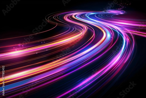 Dynamic colorful light trails creating high-speed motion effect on black - Abstract vector illustration