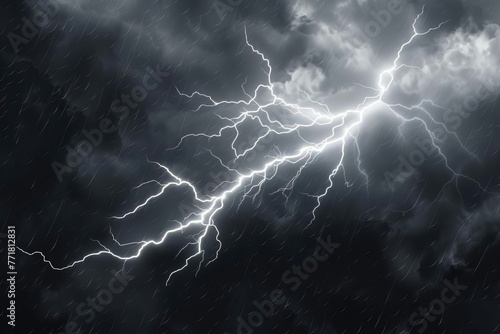 Dramatic lightning bolt strike isolated on transparent background, powerful electrical discharge in stormy weather illustration