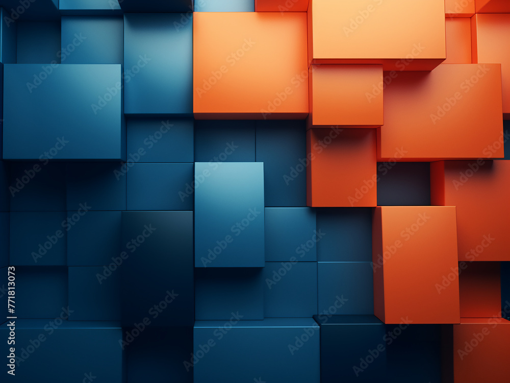 Blue and orange geometric pattern in 3D render background. Blue and orange geometric pattern in 3D render background.