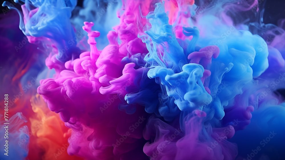Clubs of multicolored neon smoke, ink. An explosion, a burst of holi paint. Abstract psychedelic pastel light background. 3D rendering. Clubs of multicolored neon smoke, ink. An explosion, a burst of holi paint. Abstract psychedelic pastel light background. 3D rendering.