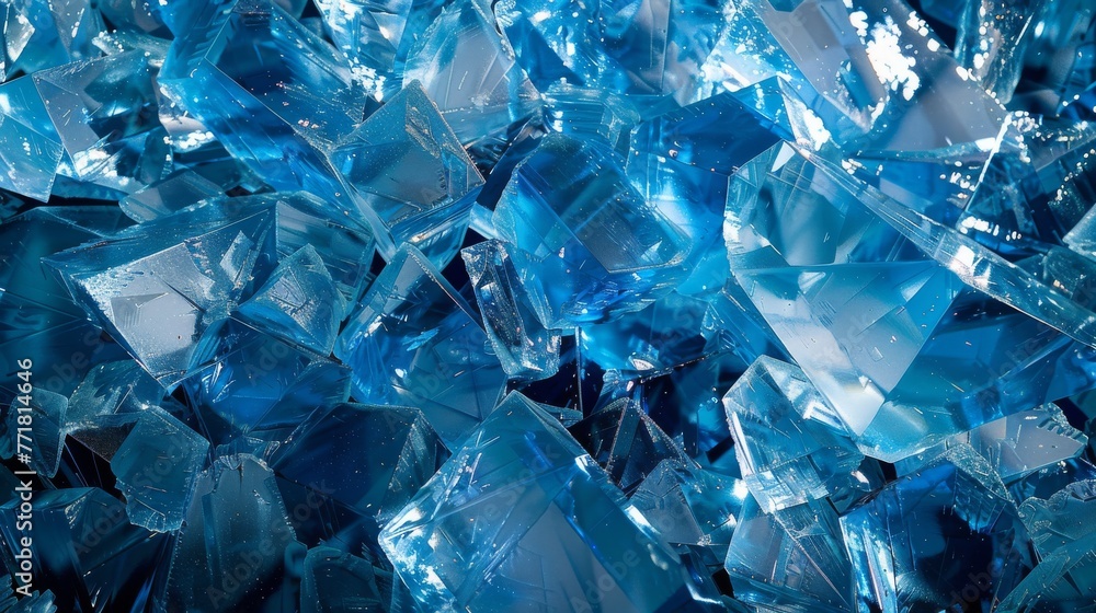 Bright blue crystalline structures scattered with light reflections. Shattered blue crystal textures in detailed composition. Dynamic arrangement of blue crystal shards reflecting light. Bright blue crystalline structures scattered with light reflections. Shattered blue crystal textures in detailed composition. Dynamic arrangement of blue crystal shards reflecting light.