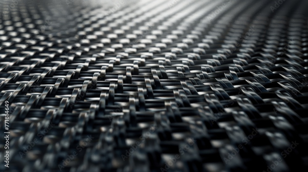 Macro view of carbon fiber weave with reflective sheen. Detailed shot of interlacing carbon threads in a high-tech material. Macro view of carbon fiber weave with reflective sheen. Detailed shot of interlacing carbon threads in a high-tech material.