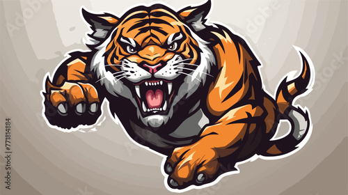 Cartoon Illustration of Tiger Jumping for Mascot Lo