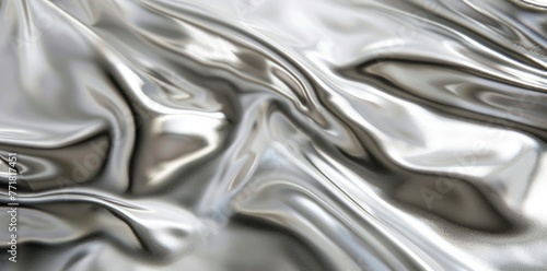 Sleek silver fabric adorned with a graceful wave pattern. Lustrous and stylish textile surface.