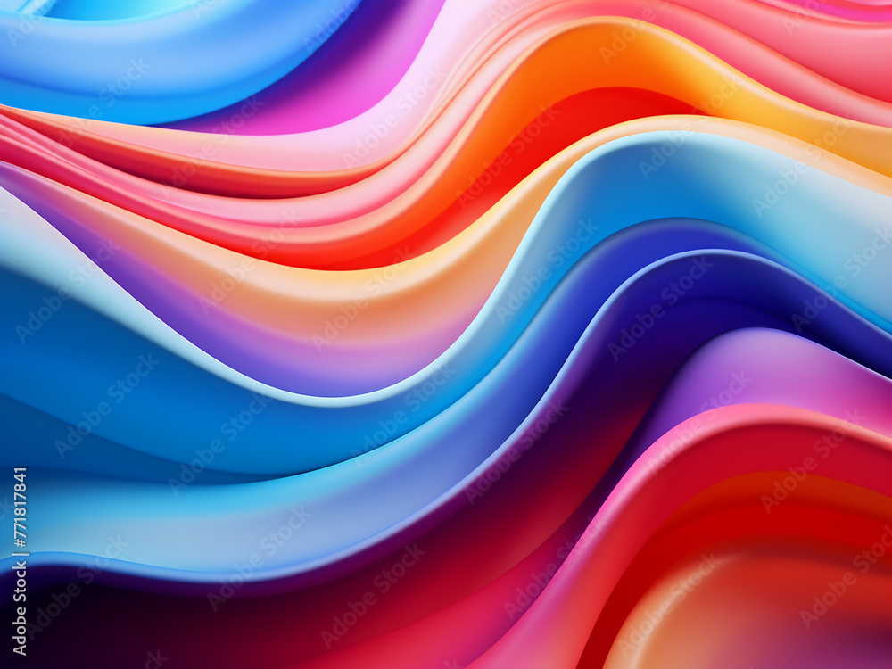The 3D illustration features colorful waves and curves. The 3D illustration features colorful waves and curves.