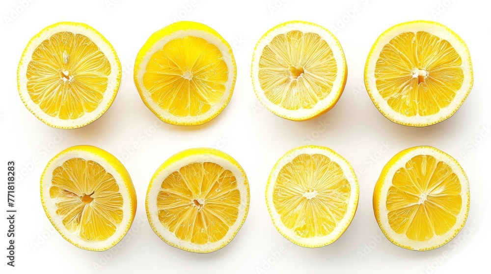 Slicing lemons isolated on white background. Top view.