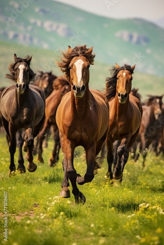 horses galloping in the steppe Generative AI © València
