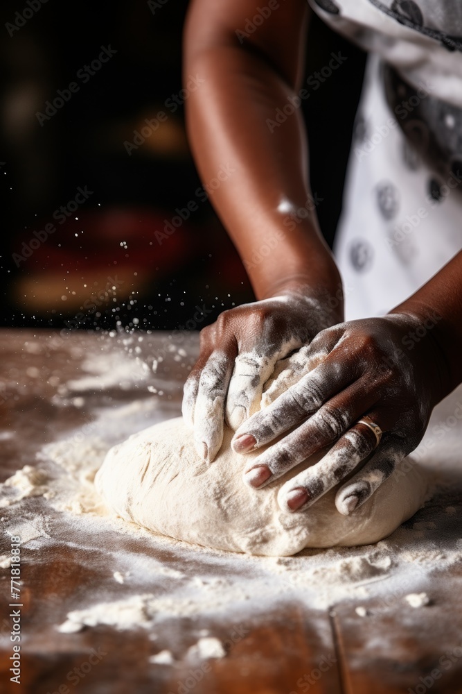 woman kneading dough for baking Generative AI