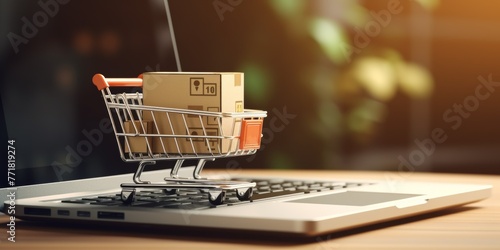 ordering and delivering goods online shopping cart laptop Generative AI photo