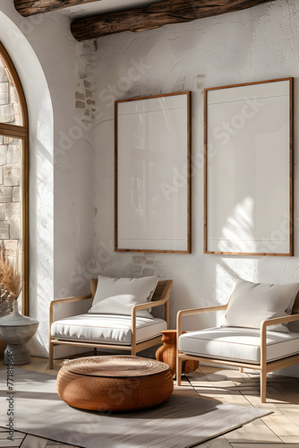 mockup empty, two blank posters in a3 format, Casa Batlló sofa room photo