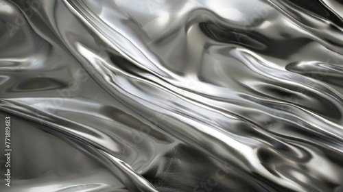 Silver fabric featuring a dynamic wave pattern, perfect for creating modern and stylish apparel with a hint of glamour.