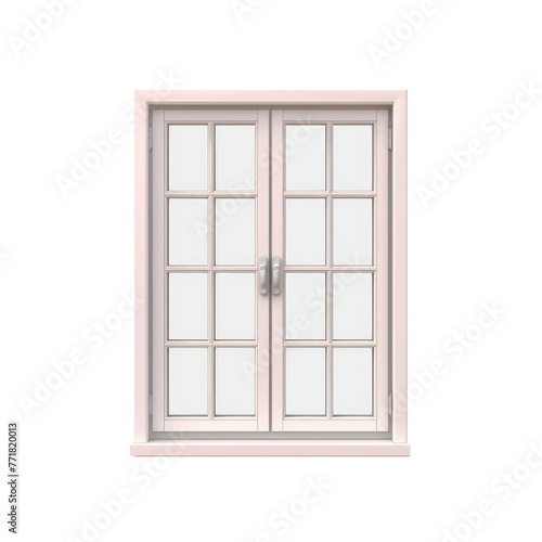 Pink rectangle window with white wood frame on transparent building facade