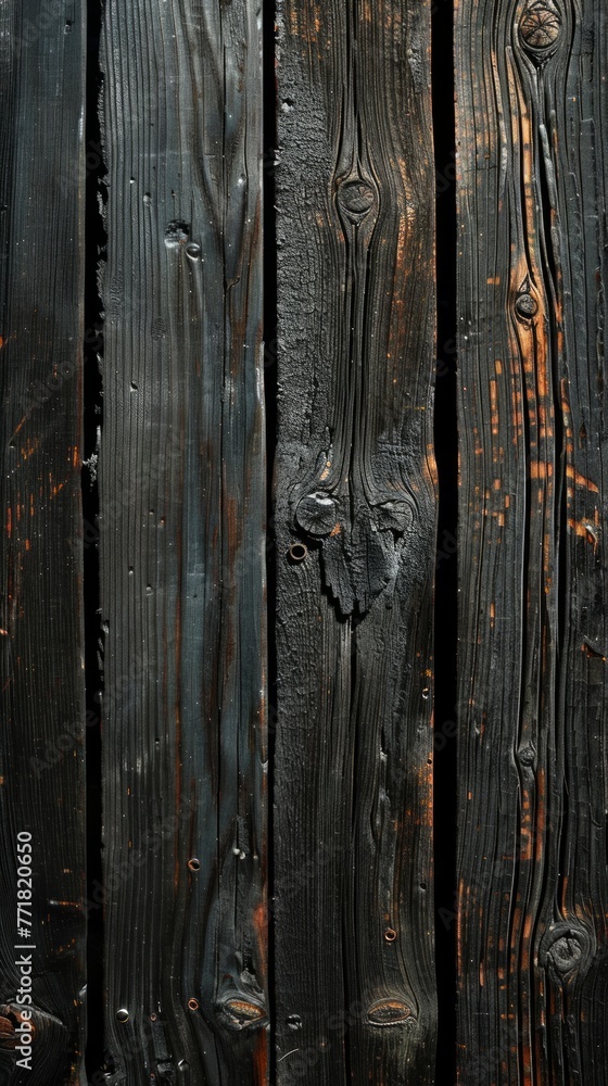 A black wooden board with burn marks and holes A black wooden board with burn marks and holes