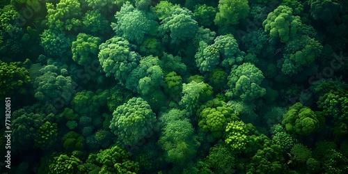 The Importance of Lush Green Tree Branches in a Tropical Forest for Oxygen and Carbon Reduction. Concept Tropical Forests, Tree Branches, Oxygen Production, Carbon Reduction, Ecosystem Benefits photo