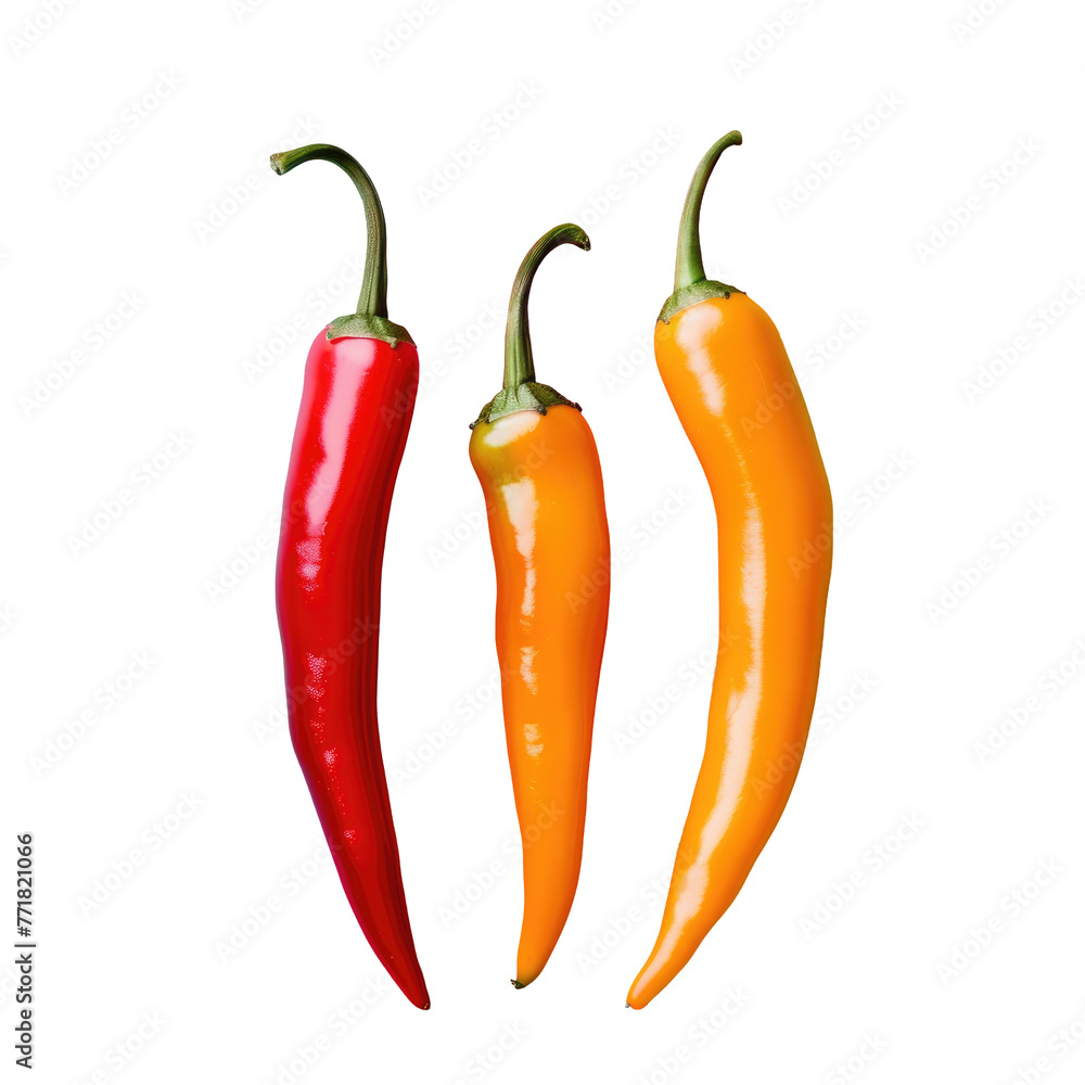 Colorful peppers on transparent background, essential ingredient in natural foods Colorful peppers on transparent background, essential ingredient in natural foods