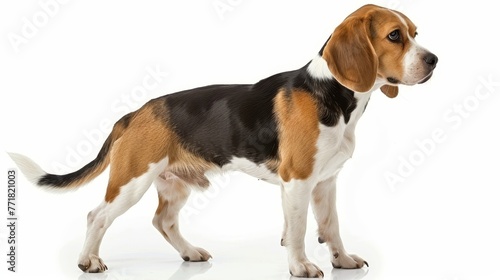 Isolated white background with beagle dog