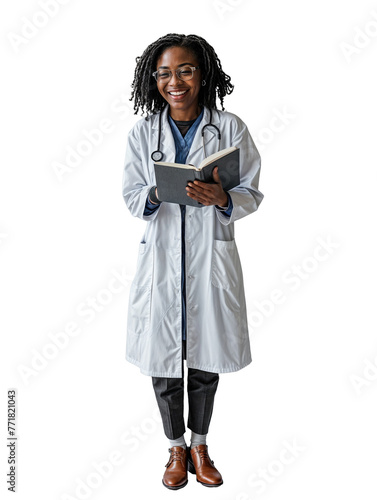 Smiling African American Female Doctor Holding a Book