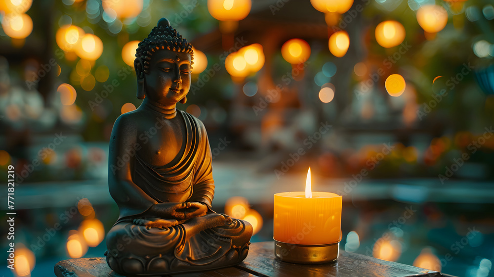 Tranquil Buddha Candlelit Serenity. Happy Vesak Day Concept