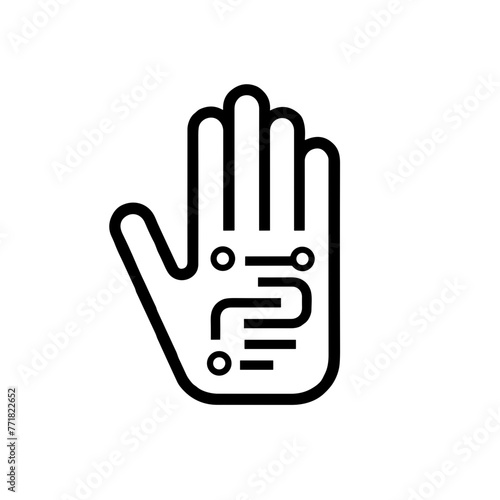 Biotech Hand Icon, Black Line Art, Human-Technology Integration Symbol
