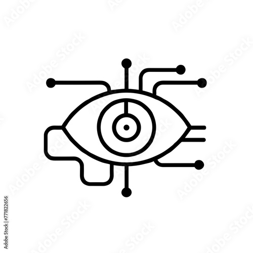 AI Vision Eye Icon, Black Line Art, Machine Vision and Surveillance Symbol