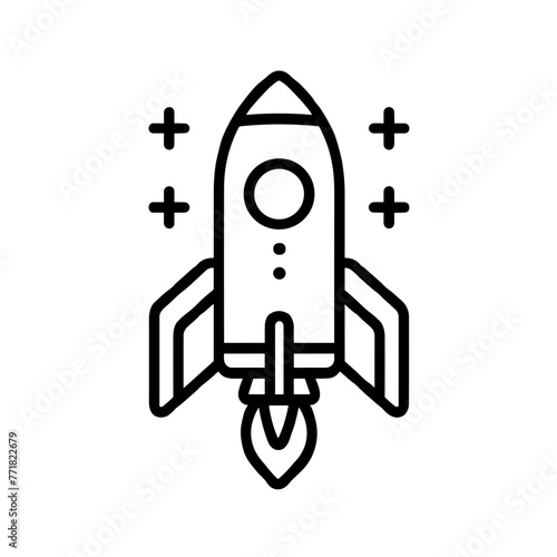 Rocket Ship Icon, Black Line Art, Space Exploration or Startup Concept Symbol
