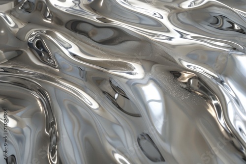 Close-up view of a silver surface intricately engraved with a mesmerizing wave pattern  reflecting light in captivating ripples and adding a touch of elegance to modern design.