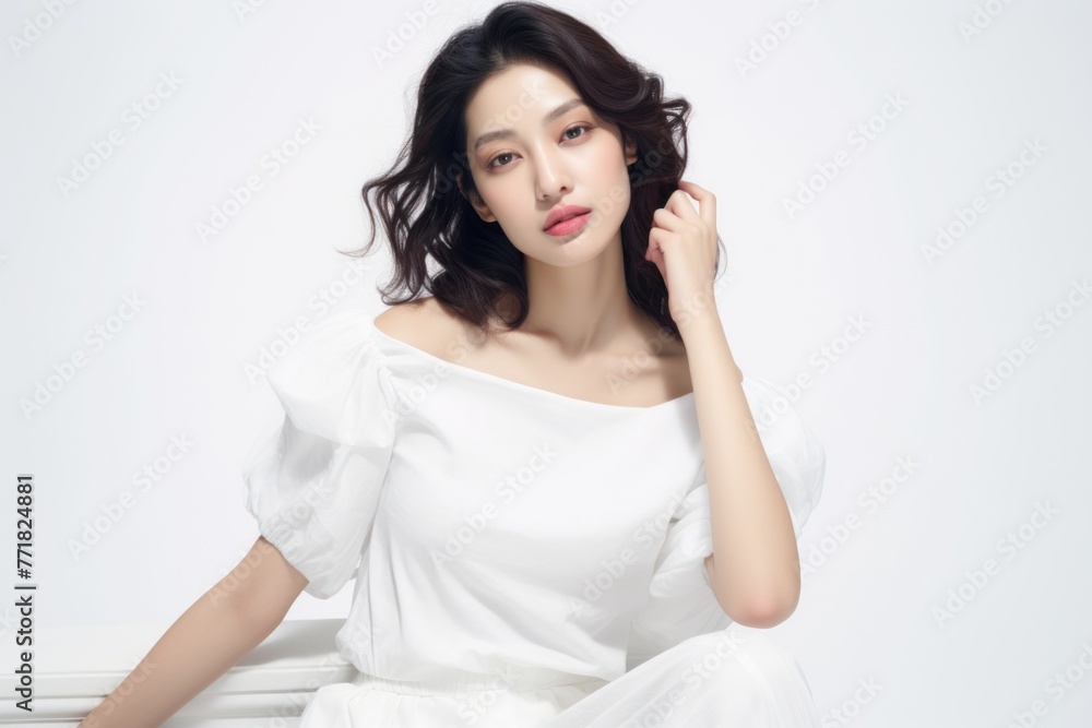 amazing and beautiful asian woman model, white dress, clean background amazing and beautiful asian woman model, white dress, clean background