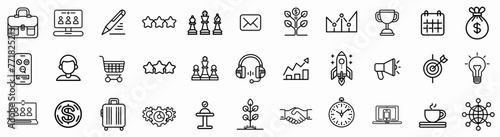 Business and Office Icon Set, Black Line Art, Corporate Symbols