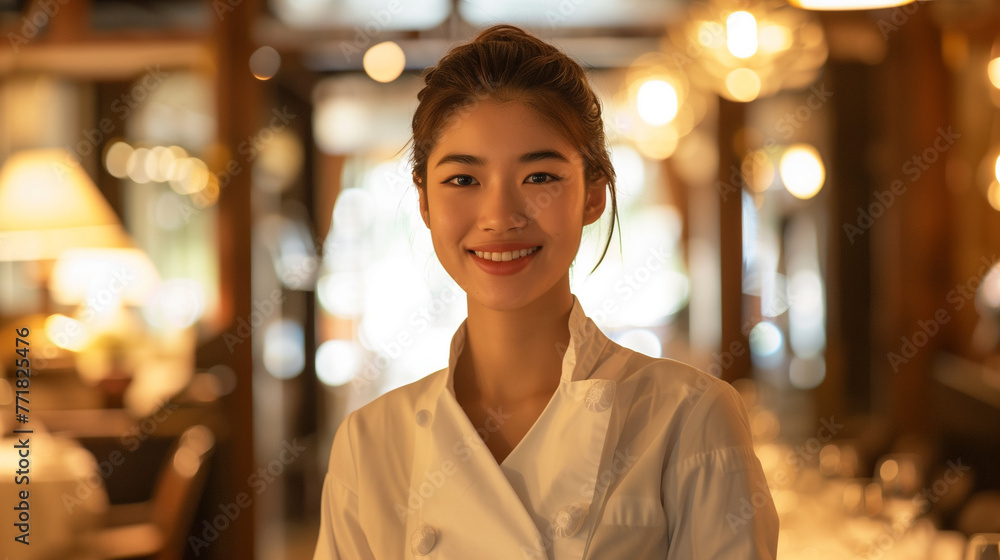 Portrait of Confident Asian Chef Smiling in White Uniform. Portrait of Confident Asian Chef Smiling in White Uniform.