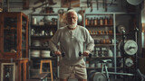 Senior Man Embracing Fitness Lifestyle, Strength Training in Home Gym