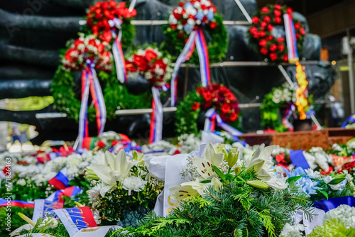 Close-up of flowers at Museum of the Slovak National Uprising in Banska Bystrica, Slovakia photo