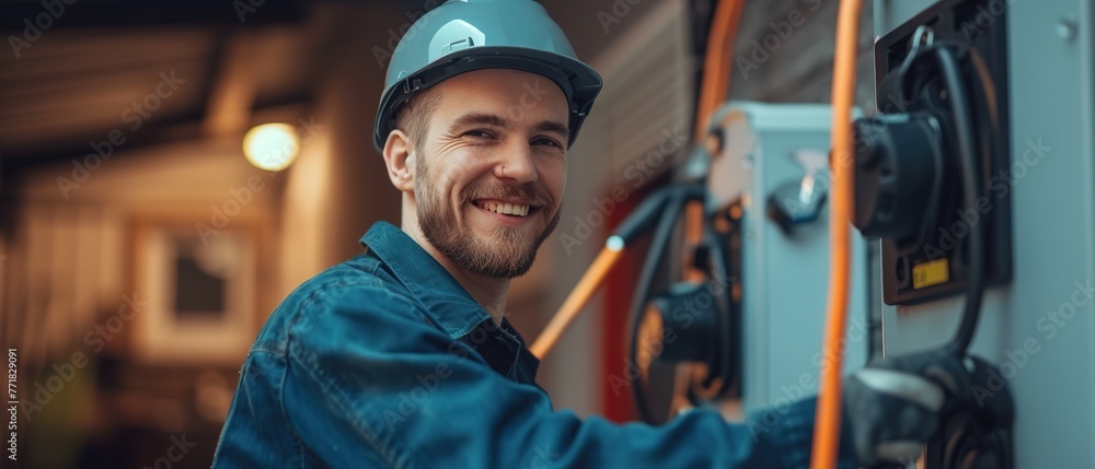 Electrical engineer working on the electrical installation Electrical engineer working on the electrical installation